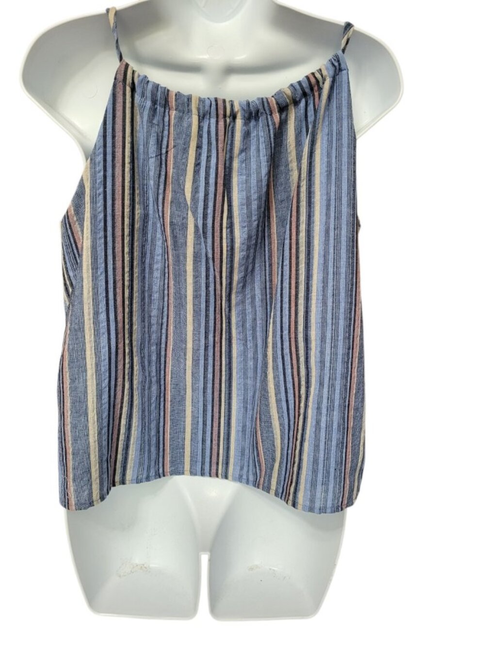 Everly Womens  Tank Blouse Size S Tank Shirt Blue Stripe Lined Strappy Keyhole - Picture 13 of 16